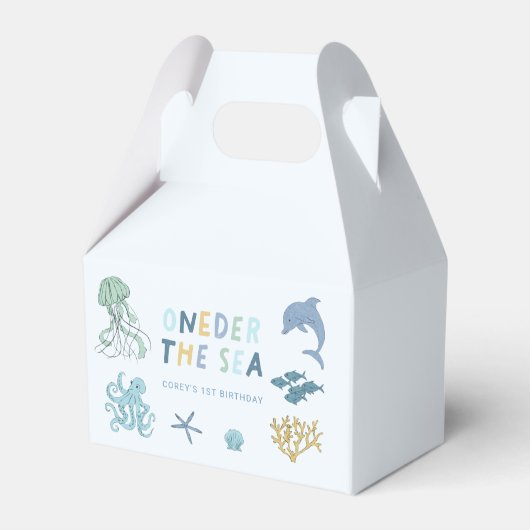 海クリーチャーブルー1歳のパーティー フェイバーボックス (正面サイド)