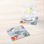 海クリーチャー子供の誕生日パーティーブルー スクエアペーパーコースター (インサイチュ)