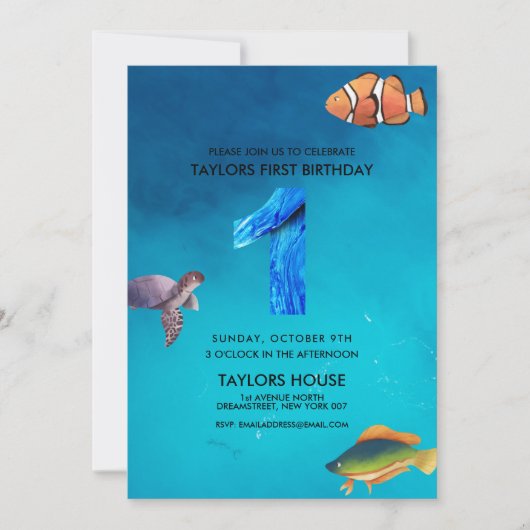 海クリーチャー1st誕生日パーティー 招待状 (正面)