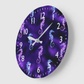 海グラモールパープルフォイル&グリッターシーホース ラージ壁時計 (傾斜)