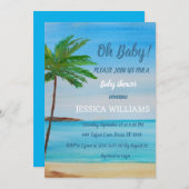 海コースタルブルーかわいい水の色ベビーシャワー 招待状 (正面/裏面)