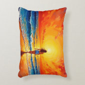 海ゴールデンアワーグローオレンジサンセットアート アクセントクッション (正面(垂直))