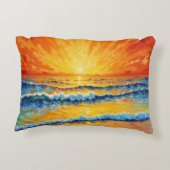 海ゴールデンアワーグローオレンジサンセットアート アクセントクッション (裏面)