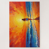 海ゴールデンアワーグローオレンジサンセットアート ジグソーパズル (縦)