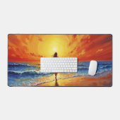 海ゴールデンアワーグローオレンジサンセットアート デスクマット (キーボード&マウス)