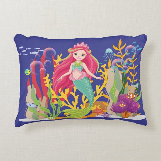海サイレン:ロングレッドヘア アクセントクッション (正面)