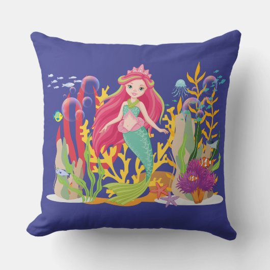 海サイレン：ロングレッドヘア クッション (正面)