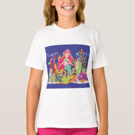 海サイレン：ロングレッドヘア Tシャツ