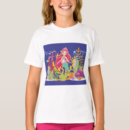 海サイレン：ロングレッドヘア Tシャツ (正面)