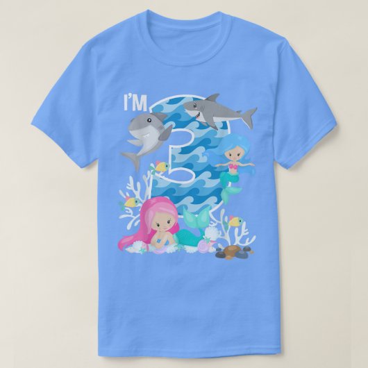 海サメと人魚3歳3歳 Tシャツ (デザイン正面)