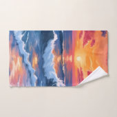 海サンセットビーチ波水色 ハンドタオル (ハンドタオル)