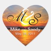 海サンセットモノグラム目的地の結婚式 ハートシール (正面)