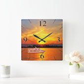 海サンセットヨッ保ト(またはヨットを取り外す) スクエア壁時計 (ホーム)