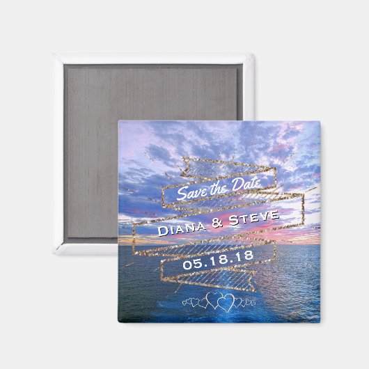 海サンセットロマンチックビーチ結婚式日付を保存 マグネット (正面/裏面)