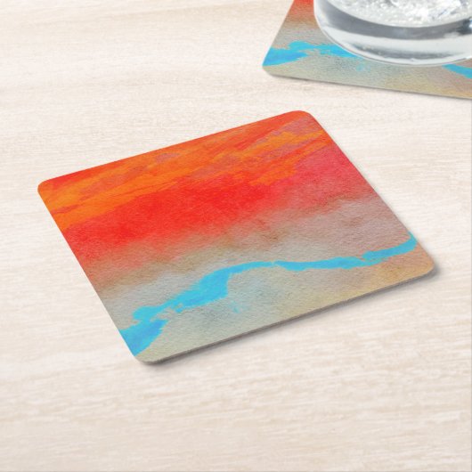 海サンセット抽象芸術 スクエアペーパーコースター (アングル)