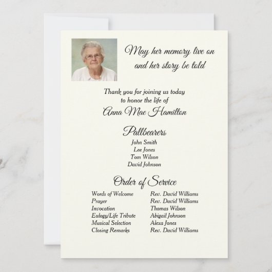 海サンライズ葬儀プログラム 招待状 (裏面)