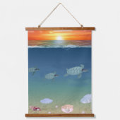海サンライズ、ヨット、ウミガメ、真珠 吊り下げ型タペストリー (正面3)