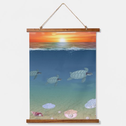 海サンライズ、ヨット、ウミガメ、真珠 吊り下げ型タペストリー (正面3)
