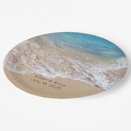 海サーフとビーチ結婚式 ペーパープレート (アングル)