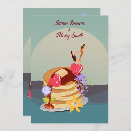 海サーフィンオンパンケーキスウィートラヴ結婚ィーズ 招待状 (正面/裏面)