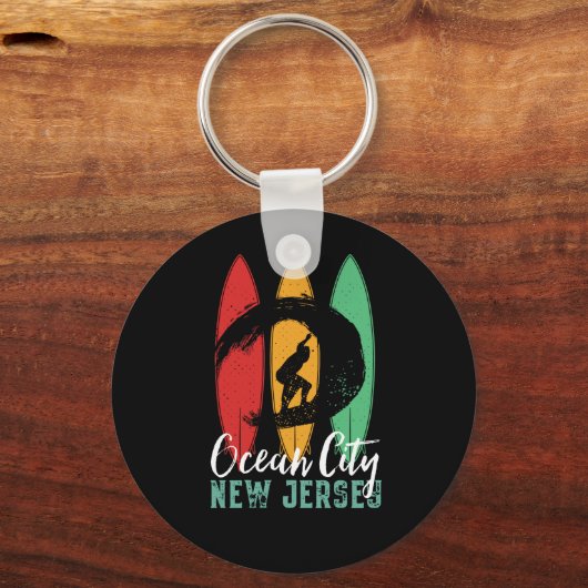 海シティビーチニュージャージーヴィンテージレトロサーフィン キーホルダー (正面)