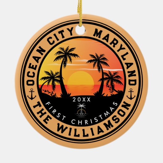 海シティメリーランドレトロサンセットお土産80s セラミックオーナメント (裏面)