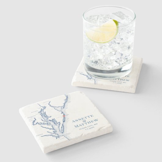 海シティメリーランド行き先の結婚式の好意 ストーンコースター (横)