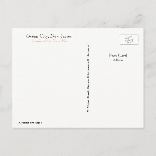 海シティー、ニュージャージーの音楽ピアのはがき 案内ポストカード (裏面)
