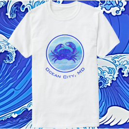 海シティ、MDブルーカニと波Tシャツ Tシャツ