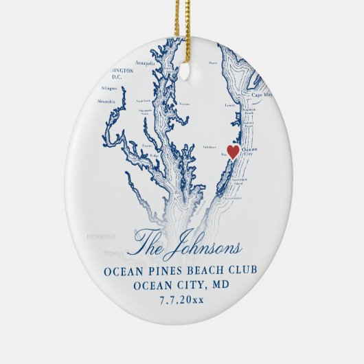 海シティMDマップネイビーの結婚写真クリスマス セラミックオーナメント (右)