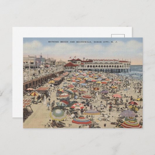 海シティNJ入浴ビーチアンドボーディングウォーク1939 ポストカード (正面/裏面)