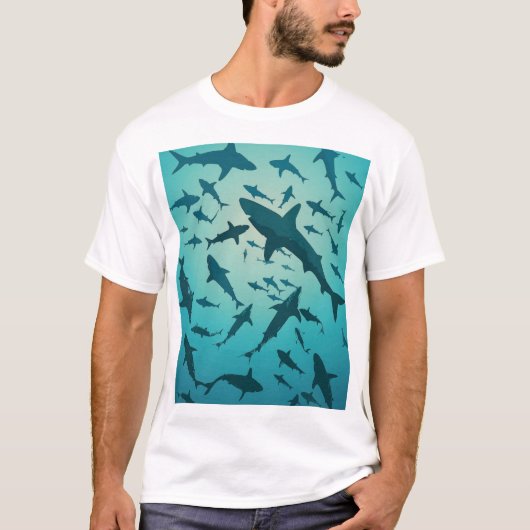 海シャークシルエット青い背景Tシャツ Tシャツ (正面)
