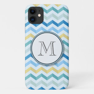 海ショアストライプシブロンRound Monogram iPhone 11 ケース