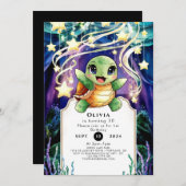 海シンプル亀誕生日 招待状 (正面/裏面)