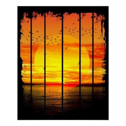 海シンプル夕日 ポスター (正面)