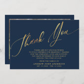 海シンプル軍と金ゴールドの葬儀写真 サンキューカード (正面/裏面)