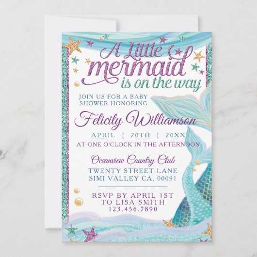 海シーお洒落マーメイドベビーシャワー招待状 招待状 (正面)