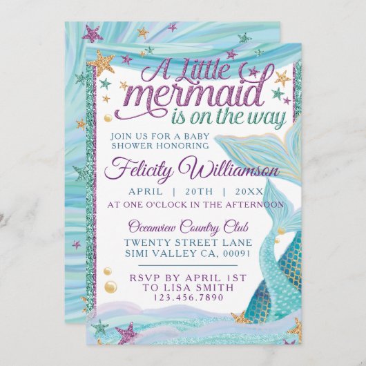 海シーお洒落マーメイドベビーシャワー招待状 招待状 (正面/裏面)
