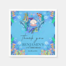 海シーアニマルワイルドワン誕生日ナプキンス スタンダードカクテルナプキン