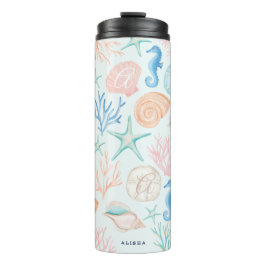 海シーウォーターカラーシーシェル&コーラルモノグラム タンブラー