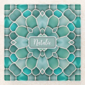 海'シーガラス'シェイプモザイクスタイルティール(緑がかった色)グリーン ガラスコースター (正面)