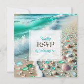 海シーガラス沿岸写真結婚式RSVP 招待状 (正面)