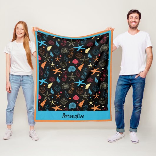 海シーシェルスターフィッシュ&シーホースビーチパターン フリースブランケット (インサイチュ)