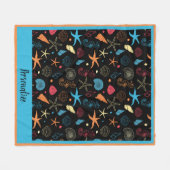 海シーシェルスターフィッシュ&シーホースビーチパターン フリースブランケット (正面(横))