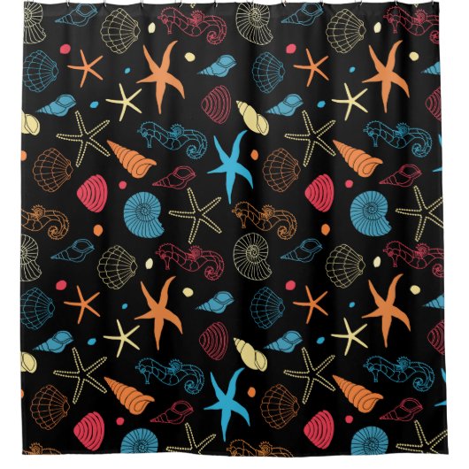 海シーシェルズシーホース&ヒトデシーライフ シャワーカーテン (正面)