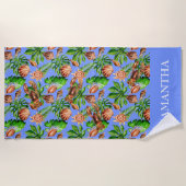 海シーシェルヒトデロブスター熱帯葉 ビーチタオル (正面)