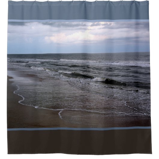 海シーショア写真ブルーとブラウン シャワーカーテン (正面)