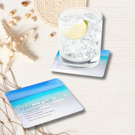 海シービジネス連絡ブルー スクエアペーパーコースター