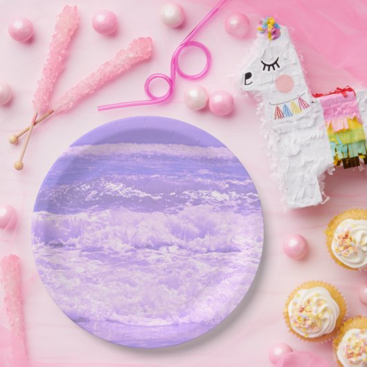 海シービーチパープルウェーブウォーター ペーパープレート (パーティー)