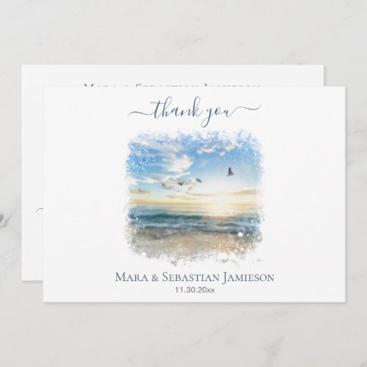 *～*海シービーチ絵画のAR7結婚' サンキューカード (正面/裏面)